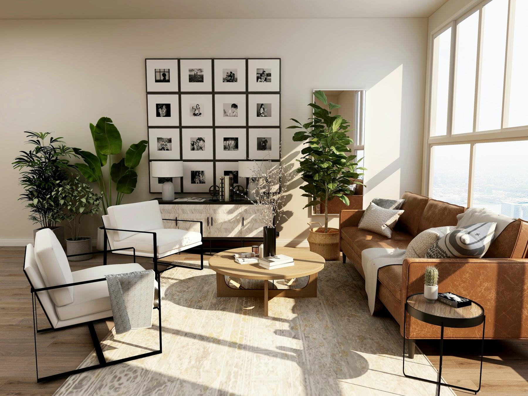 Warm, naturally lit living room